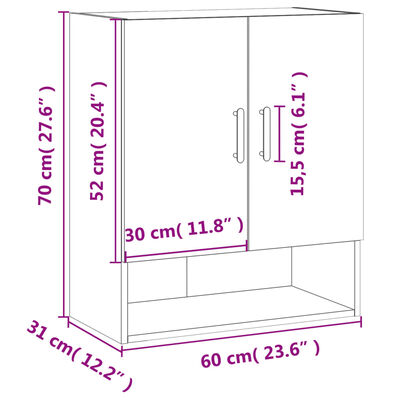 vidaXL Veggskap hvit 60x31x70 cm konstruert tre