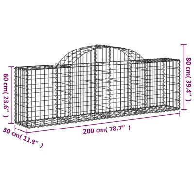 vidaXL Gabionkurver buede 7 stk 200x30x60/80 cm galvanisert jern