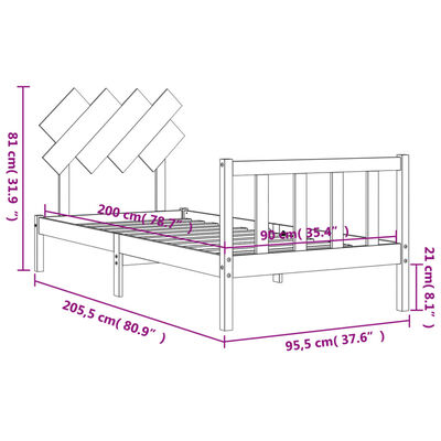 vidaXL Sengeramme med hodegavl 90x200 cm heltre