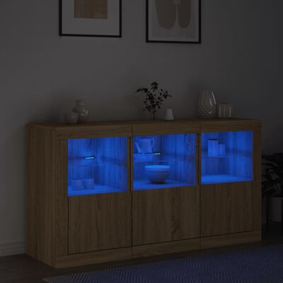 vidaXL Skjenk med LED-lys sonoma eik 123x37x67 cm