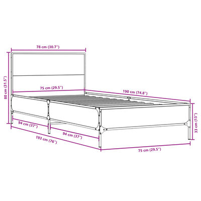 vidaXL Sengeramme grå sonoma 75x190 cm konstruert tre og metall