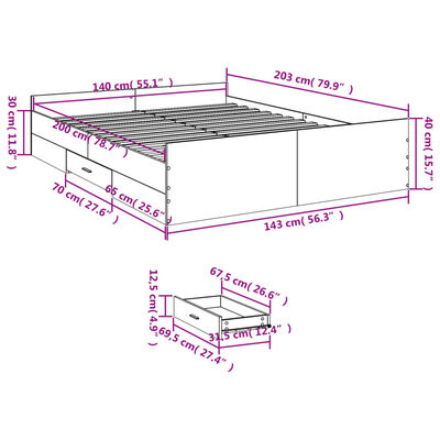 vidaXL Sengeramme med skuffer røkt eik 140x200 cm konstruert tre