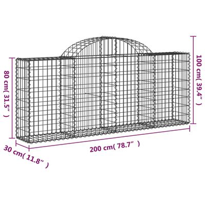 vidaXL Gabionkurver buede 10 stk 200x30x80/100 cm galvanisert jern