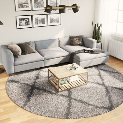 vidaXL Tykt teppe PAMPLONA høy luv moderne beige antrasitt Ø280 cm