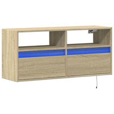 vidaXL Vegghengt TV-benk med LED sonoma eik 100x31x45 cm