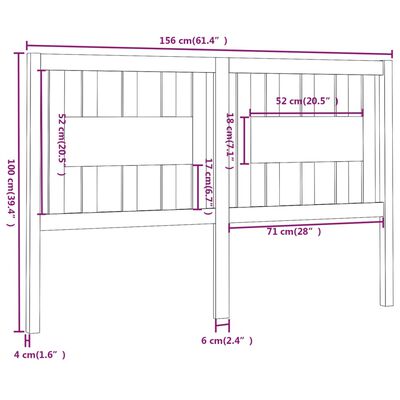 vidaXL Sengegavl hvit 156x4x100 cm heltre furu