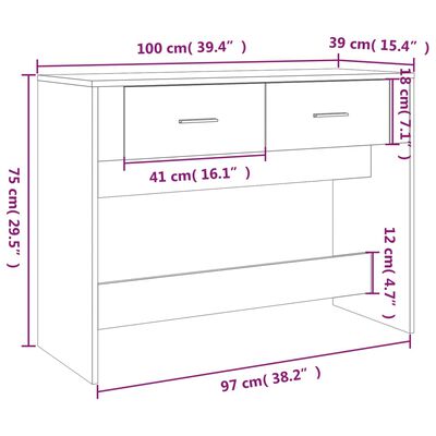 vidaXL Konsollbord sonoma eik 100x39x75 cm konstruert tre