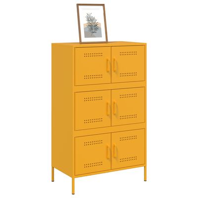 vidaXL Highboard sennepsgul 68x39x113 cm stål