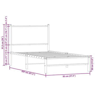 vidaXL Sengeramme i metall uten madrass brun eik 90x200 cm