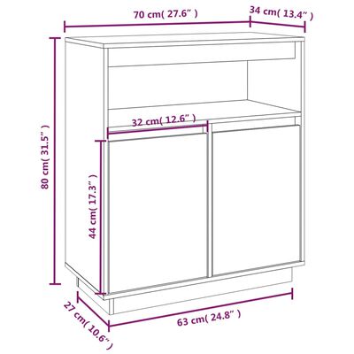 vidaXL Skjenk svart 70x34x80 cm heltre furu