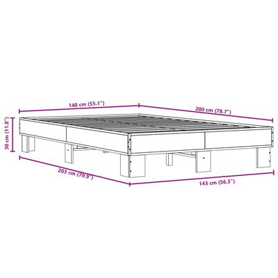 vidaXL Sengeramme røkt eik 140x200 cm konstruert tre og metall