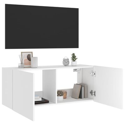 vidaXL Vegghengt TV-benk med LED hvit 100x35x41 cm