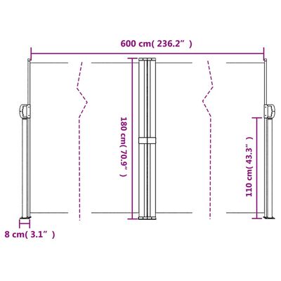 vidaXL Uttrekkbar sidemarkise terrakotta 180x600 cm