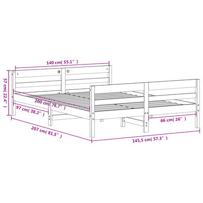 vidaXL Sengeramme uten madrass hvit 140x200 cm heltre furu