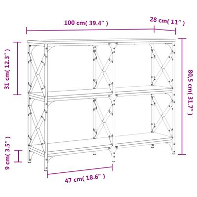 vidaXL Konsollbord grå sonoma 100x28x80,5 cm konstruert tre