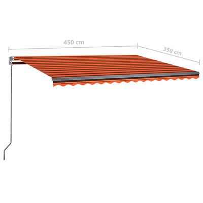 vidaXL Automatisk markise med vindsensor og LED 450x350cm oransje/brun