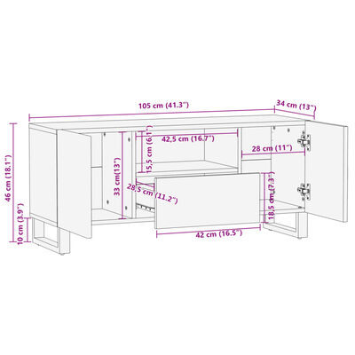 vidaXL TV-benk 100x34x46 cm heltre mango