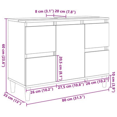 vidaXL Servantskap sonoma eik 80x33x60 cm konstruert tre