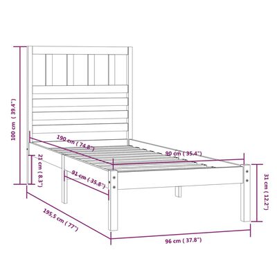 vidaXL Sengeramme hvit 90x190 cm heltre furu