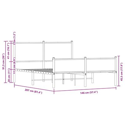 vidaXL Sengeramme i metall uten madrass brun eik 140x200 cm