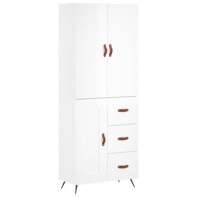 vidaXL Highboard høyglans hvit 69,5x34x180 cm konstruert tre