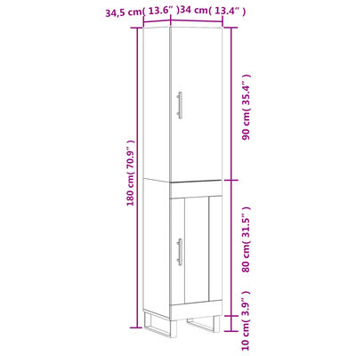 vidaXL Highboard røkt eik 34,5x34x180 cm konstruert tre