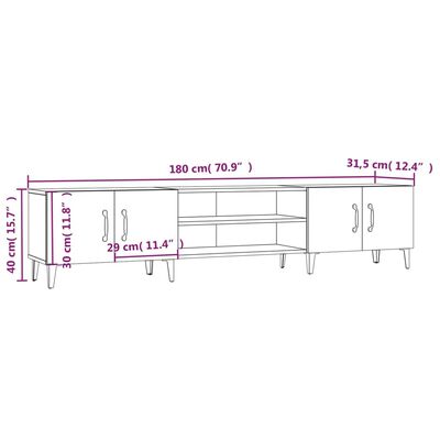 vidaXL TV-benk røkt eik 180x31,5x40 cm konstruert tre