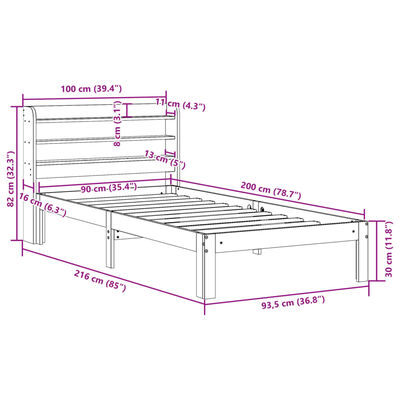 vidaXL Sengeramme med hodegavl hvit 90x200 cm heltre furu