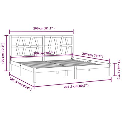 vidaXL Sengeramme svart heltre furu 200x200 cm