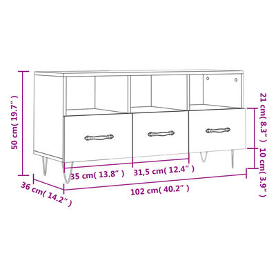 vidaXL TV-benk sonoma eik 102x36x50 cm konstruert tre