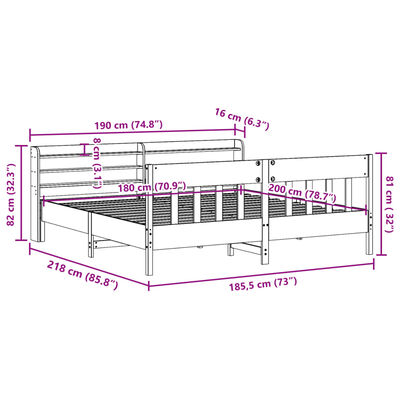 vidaXL Sengeramme uten madrass hvit 180x200 cm heltre furu