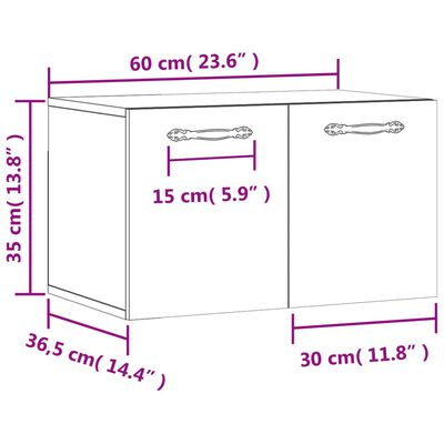 vidaXL Veggskap høyglans hvit 60x36,5x35 cm konstruert tre