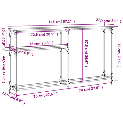 vidaXL Konsollbord svart 145x22,5x75 cm konstruert tre