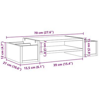 vidaXL Skjermhylle med oppbevaring røkt eik 70x27x15 cm konstruert tre