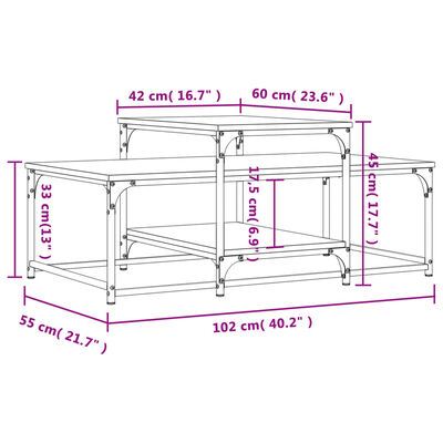 vidaXL Salongbord grå sonoma 102x60x45 cm konstruert tre