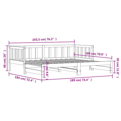 vidaXL Uttrekkbar dagseng svart 90x190 cm heltre furu