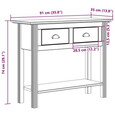 vidaXL Konsollbord BODO brun 91x35x74 cm heltre furu