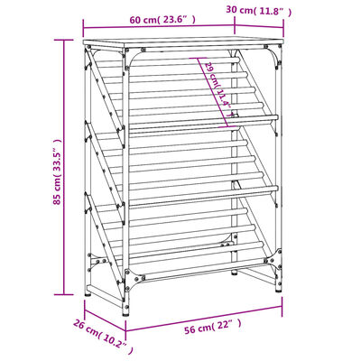 vidaXL Skohylle sonoma eik 60x30x85 cm konstruert tre