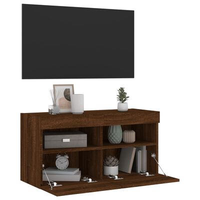 vidaXL Vegghengt TV-benk med LED brun eik 80x30x40 cm
