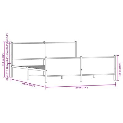 vidaXL Sengeramme i metall uten madrass brun eik 183x213 cm