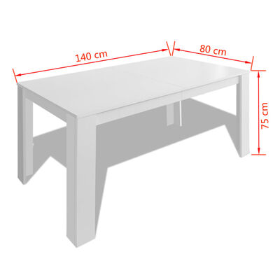 vidaXL Spisebord 140x80x75 cm hvit