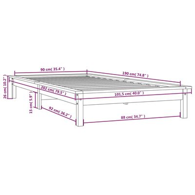 vidaXL Sengeramme grå 90x190 cm heltre furu Single