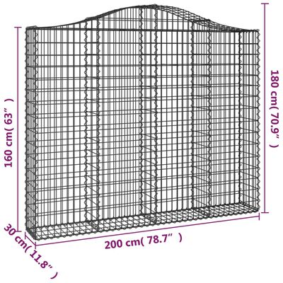 vidaXL Gabionkurver buede 6 stk 200x30x160/180 cm galvanisert jern