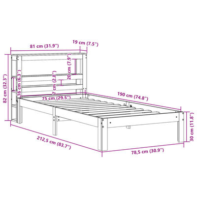 vidaXL Sengeramme med hodegavl hvit 75x190 cm heltre furu