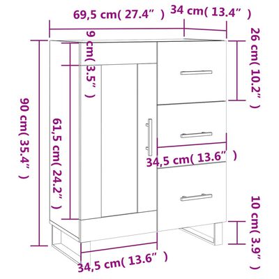 vidaXL Skjenk hvit 69,5x34x90 cm konstruert tre