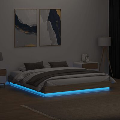 vidaXL Sengeramme med LED-lys sonoma eik 180x200 cm