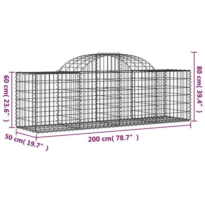 vidaXL Gabionkurver buede 5 stk 200x50x60/80 cm galvanisert jern