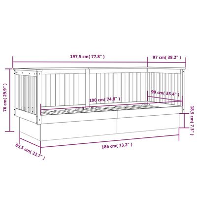 vidaXL Dagseng uten madrass hvit 90x190 cm heltre furu