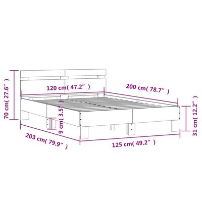 vidaXL Sengeramme med hodegavl røkt eik 120x200 cm konstruert tre