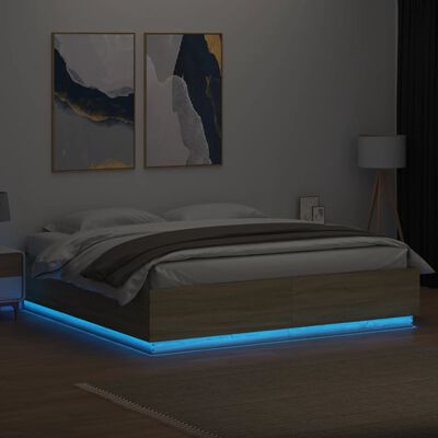 vidaXL Sengeramme med LED-lys sonoma eik 200x200 cm konstruert tre